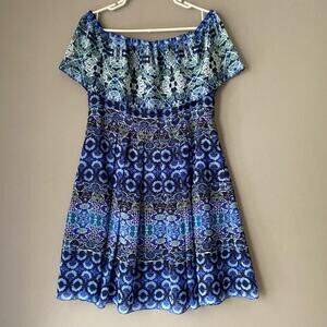 Eliza J sz 12 blue floral off shoulder mini vacation beach dress